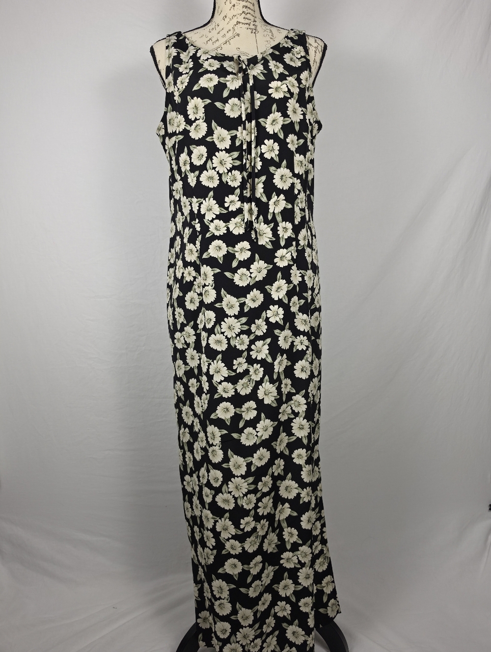 Vintage Kathie Lee Collection Floral Maxi Dress Sleeveless Black 90s Grunge - L